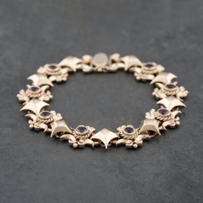 Pre-Owned 9ct Yellow Gold Amethyst Set 7.5 Inch Fancy Chain Bracelet 41281751