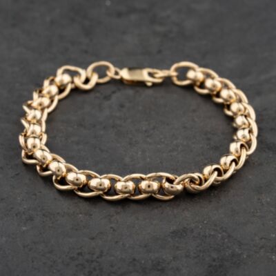 Pre-Owned 9ct Yellow Gold Roller Ball 8 Inch Curb Chain Bracelet 41281760