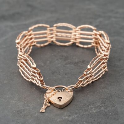 Pre-Owned 9ct Rose Gold Five Bar 7.5 Inch Gate Bracelet 41281769