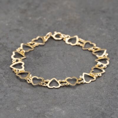 Pre-Owned 9ct Yellow Gold Open Hearts 7 Inch Fancy Chain Bracelet 41281825