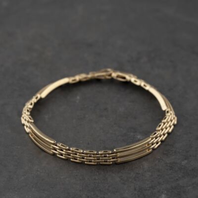 Pre-Owned 9ct Yellow Gold Three Bar 7.5 Inch Bar Gate Bracelet 41281843