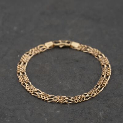 Pre-Owned 9ct Yellow Gold Double Row Fancy 7 Inch Figaro Chain Bracelet 41281847