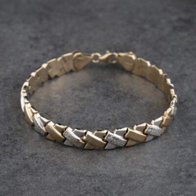 Pre-Owned 9ct Two Colour Gold Patterned Cross Design 7.5 Inch Chain Bracelet 41281875