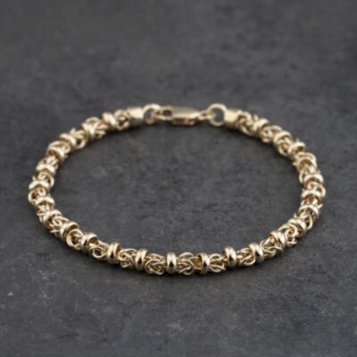 Pre-Owned 9ct Yellow Gold Fancy 7.5 Inch Byzantine Chain Bracelet 41281882