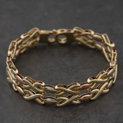 Pre-Owned 9ct Three Colour Gold 7.5 Inch Fancy Chain Bracelet 41281913