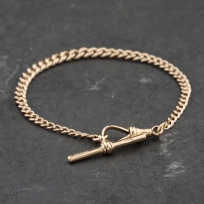 Pre-Owned 9ct Rose Gold Graduated T Bar 8 Inch Curb Chain Bracelet 41281924