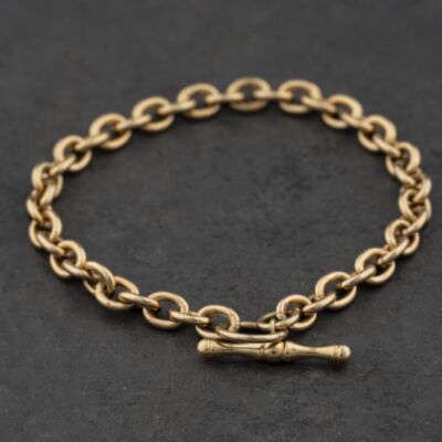 Pre-Owned 9ct Yellow Gold T-Bar 7.5 Inch Belcher Chain Bracelet 41281932