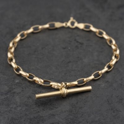Pre-Owned 9ct Yellow Gold Oval 8 Inch Belcher T-Bar Bracelet 41281954