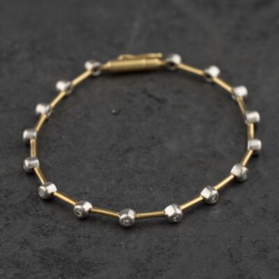 Pre-Owned 18ct Yellow Gold Diamond Rubover Set 7 Inch Bracelet 41281955