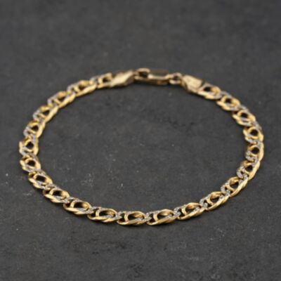 Pre-Owned 9ct Two Colour Gold 7.5 Inch Double Curb Chain Bracelet 41281957