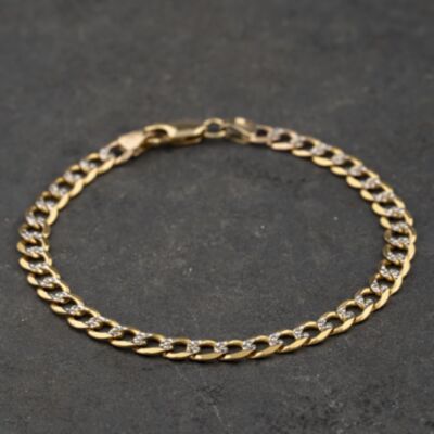 Pre-Owned 9ct Two Colour Gold 7.5 Inch Curb Chain Bracelet 41281958