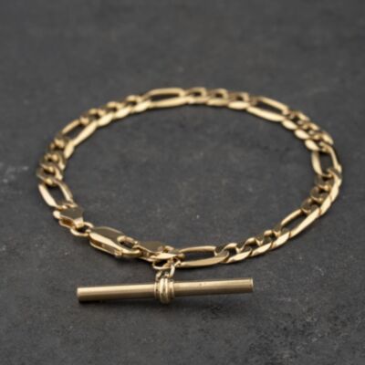 Pre-Owned 9ct Yellow Gold 7.25 Inch Figaro T-Bar Bracelet 41281963