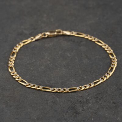 Pre-Owned 9ct Two Colour Gold 7.5 Inch Figaro Chain Bracelet 41281967