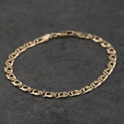 Pre-Owned 9ct Two Colour Gold Double 7.5 Inch Curb Chain Bracelet 41281972
