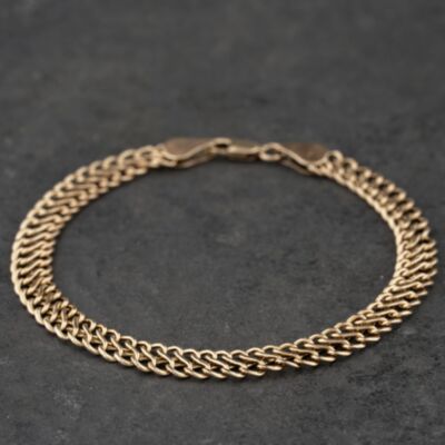 Pre-Owned 9ct Yellow Gold Two Row 7.5 Inch Curb Chain Bracelet 41281975