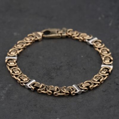 Pre-Owned 9ct Two Colour Gold Flat 8 Inch Byzantine Chain Bracelet 41282000