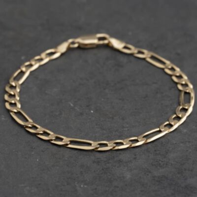 Pre-Owned 9ct Yellow Gold 3+1 Link 7.5 Inch Figaro Chain Bracelet 41282018