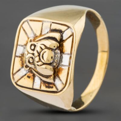 Pre-Owned 9ct Two Colour Gold Bulldog Signet Ring 41341131