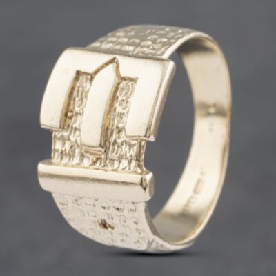 Pre-Owned 9ct Yellow Gold Hammer Effect Buckle Ring 41341781