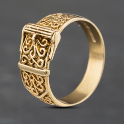 Pre-Owned 9ct Yellow Gold Patterned Buckle Ring 41341827