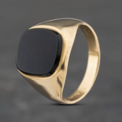 Pre-Owned Vintage 9ct Yellow Gold Onyx Oblong Signet Ring 41341833