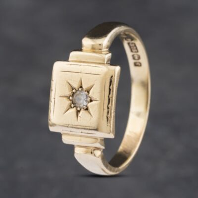 Pre-Owned 9ct Yellow Gold Cubic Zirconia Square Signet Ring 41341853