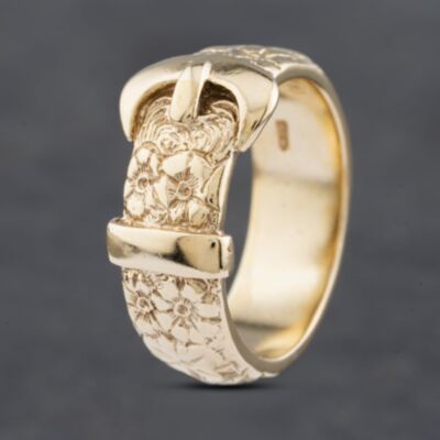 Pre-Owned 9ct Yellow Gold Engraved Buckle Ring 41341866