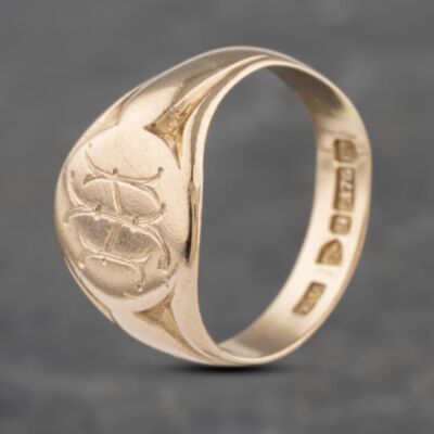 Pre-Owned Antique 9ct Rose Gold Oval Deep Engraved Signet Ring 41341937