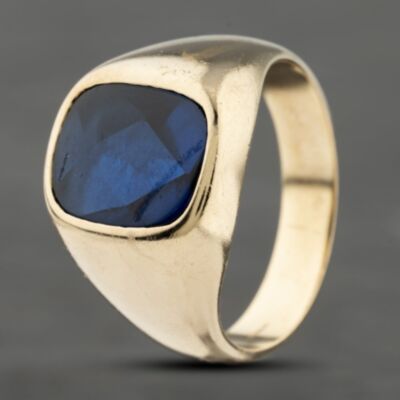 Pre-Owned 9ct Yellow Gold Synthetic Blue Spinel Rubover Set Ring 41342021