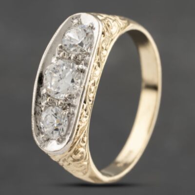 Pre-Owned 9ct Yellow Gold Cubic Zirconia Oblong Three Stone Signet Ring 41342028