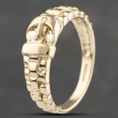 Pre-Owned 9ct Yellow Gold Watch Link Pattern Buckle Ring 41342041