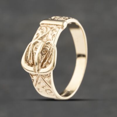 Pre-Owned 9ct Yellow Gold Patterned Buckle Ring 41342052