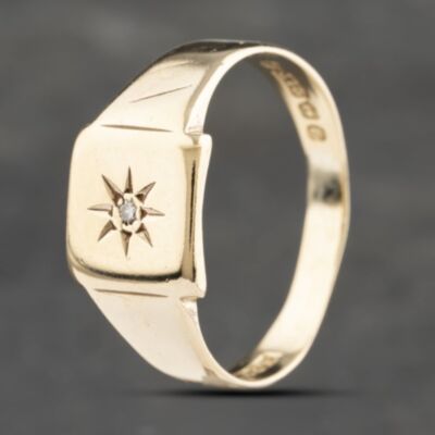 Pre-Owned Vintage 9ct Yellow Gold Diamond Signet Ring 41342060