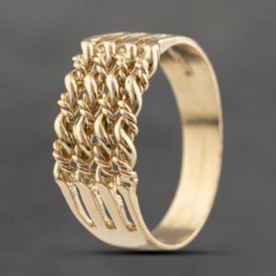 Pre-Owned 9ct Yellow Gold Four Row Rope Keeper Ring 41342131