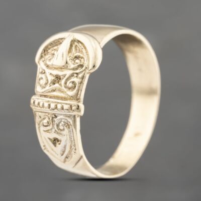Pre-Owned Vintage 9ct Yellow Gold Patterned Buckle Ring 41342153
