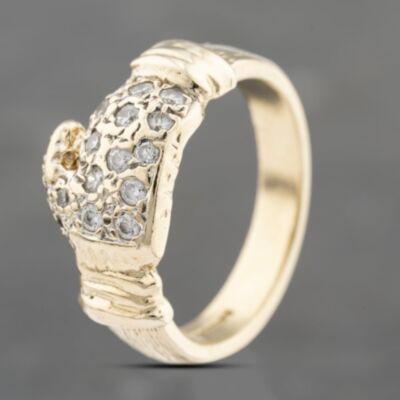 Pre-Owned 9ct Yellow Gold Cubic Zirconia Boxing Glove Signet Ring 41342156