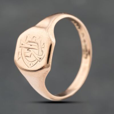 Pre-Owned Vintage 9ct Rose Gold Hexagon Signet Ring 41342179