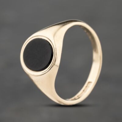 Pre-Owned 9ct Yellow Gold Onyx Oval Signet Ring 41342245
