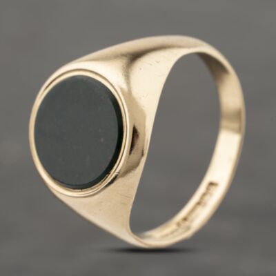 Pre-Owned 9ct Yellow Gold Bloodstone Oval Signet Ring 41342253