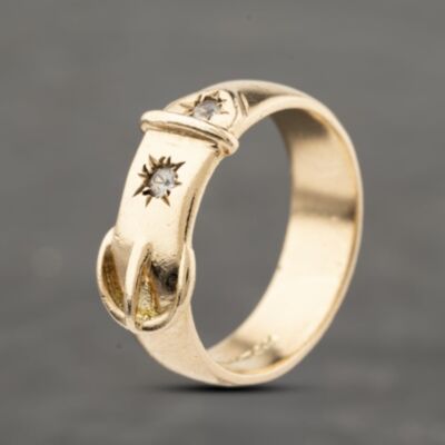 Pre-Owned 9ct Yellow Gold Diamond Buckle Ring 41342260