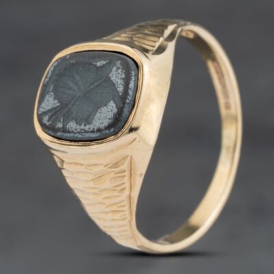 Pre-Owned 9ct Yellow Gold Hematite Oblong Signet Ring 41342299