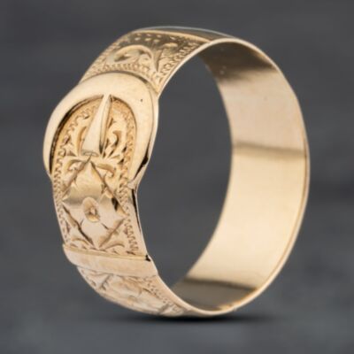 Pre-Owned 9ct Yellow Gold Engraved Buckle Ring 41342301