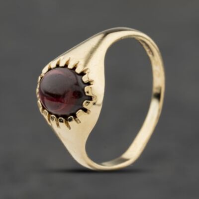 Pre-Owned 9ct Yellow Gold Garnet Oval Signet Ring 41342320