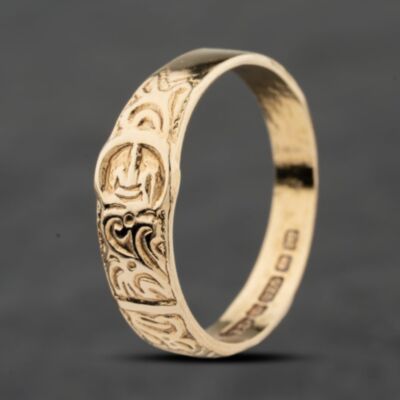 Pre-Owned Vintage 9ct Yellow Gold Patterned Buckle Ring 41342326