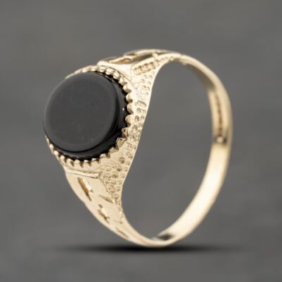 Pre-Owned 9ct Yellow Gold Onyx Oval Signet Ring 41342363