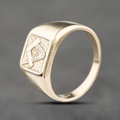 Pre-Owned 9ct Yellow Gold Masonic Signet Ring 41342366