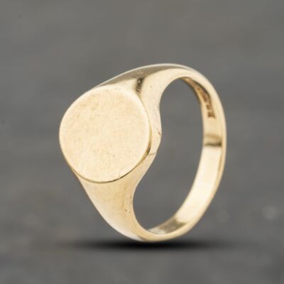 Pre-Owned Vintage 9ct Yellow Gold Oval Plain Signet Ring 41342383