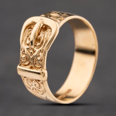 Pre-Owned 9ct Yellow Gold Patterned Buckle Ring 41342408