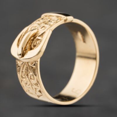 Pre-Owned 9ct Yellow Gold Engraved Buckle Ring 41342420