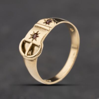 Pre-Owned 9ct Yellow Gold Garnet Buckle Ring 41342435